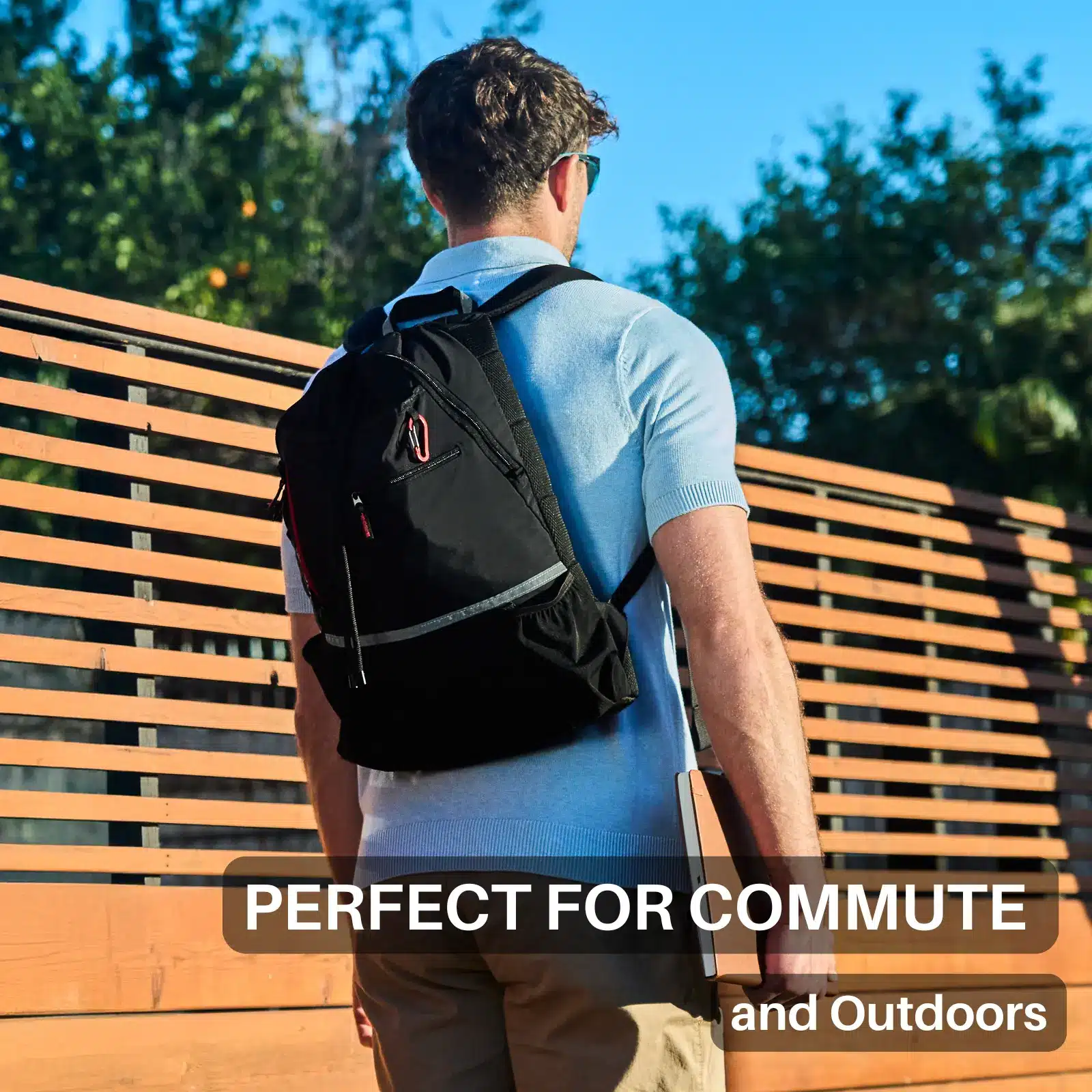 man walking with backpack on